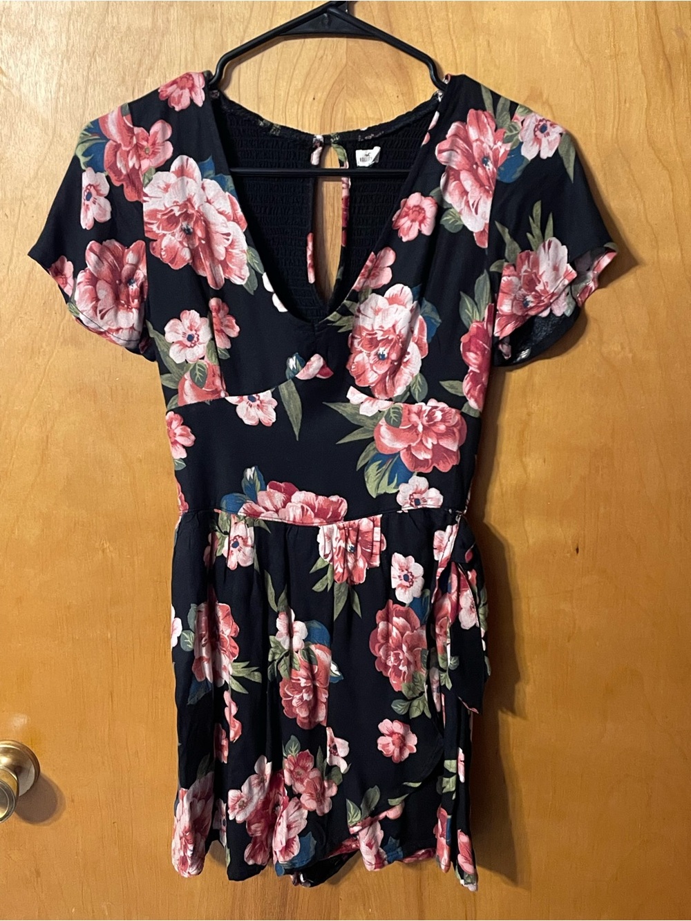 Hollister Black Romper with Pink Floral Print